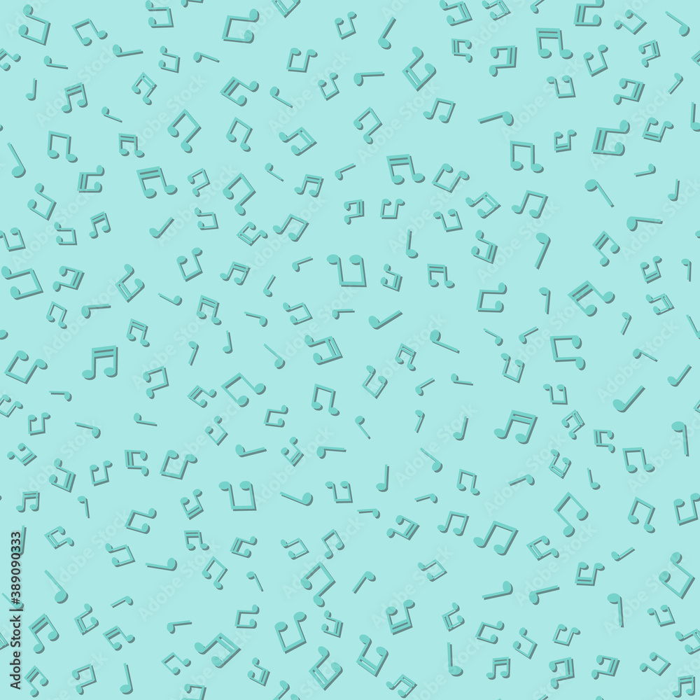 Vector seamless pattern with turquoise musical notes and signs