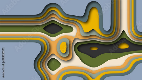 Layered abstract background in different colors in papercut style