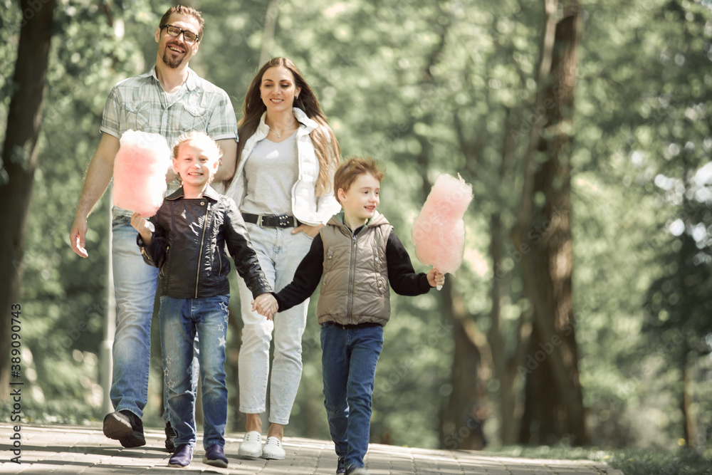 happy family standing in city Park