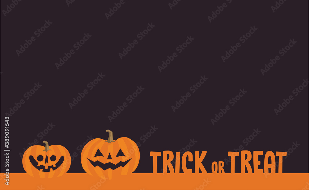 Trick or treat foot banner for halloween party. Cute pumpkin illustration.