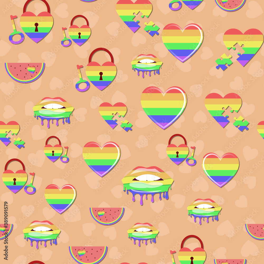 LGBT seamless rainbow pattern on a Orange background. Bright colorful background vector illustration LGBT seamless rainbow pattern on a Orange background. Bright colorful background vector illustration