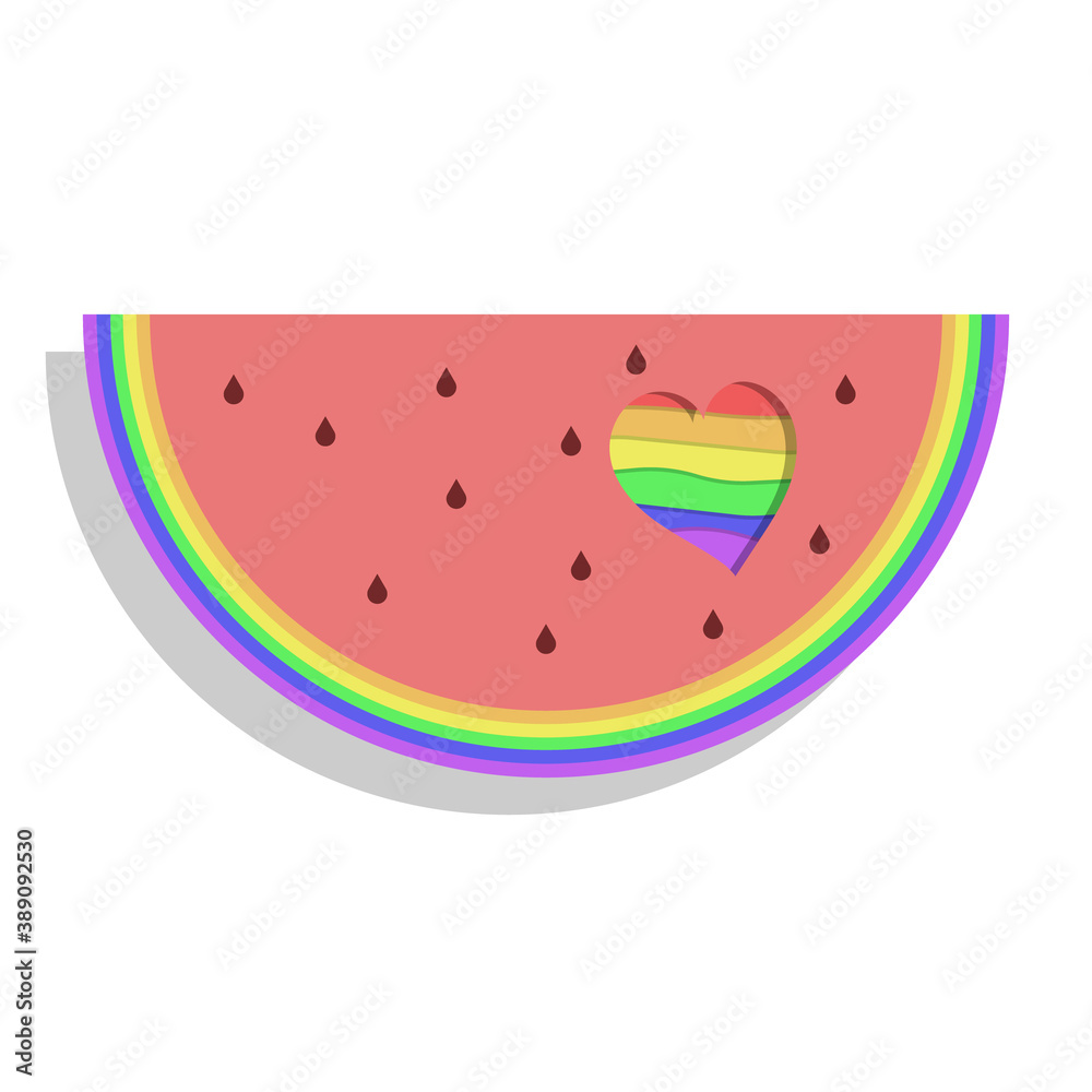 LGBT watermelon with heart. isolated on white background Bright colorful illustration of gay love on a bright sunny summer day LGBT watermelon with heart. isolated on white background Bright colorful illustration of gay love on a bright sunny summer day