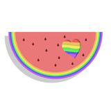 LGBT watermelon with heart. isolated on white background Bright colorful illustration of gay love on a bright sunny summer day