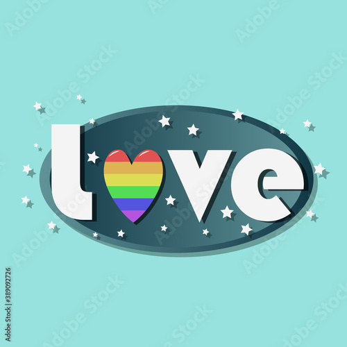 love LGBT Inspirational Gay Pride poster with rainbow spectrum, grungeon a turquoise background. Vector illustration print design for t-shirt.Homosexuality emblem. photo