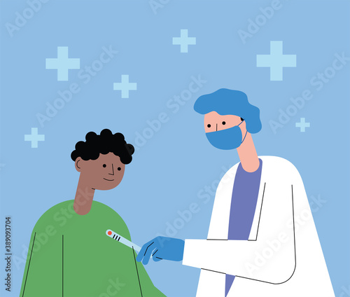 female doctor with patient taking the temperature