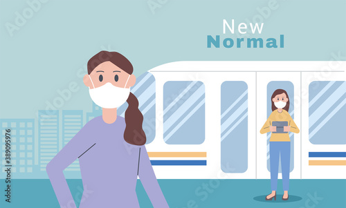 young women wearing face masks new normal