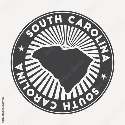South Carolina round logo. Vintage travel badge with the circular name and map of US state, vector illustration. Can be used as insignia, logotype, label, sticker or badge of South Carolina.