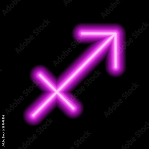 Pink neon zodiac sign Sagittarius. Predictions, astrology, horoscope.
