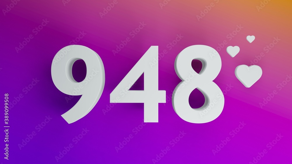 Number 948 in white on purple and orange gradient background, social media isolated number 3d render Number 948 in white on purple and orange gradient background, social media isolated number 3d render