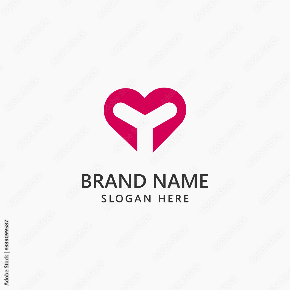 Simple letter Y love heart logo vector template