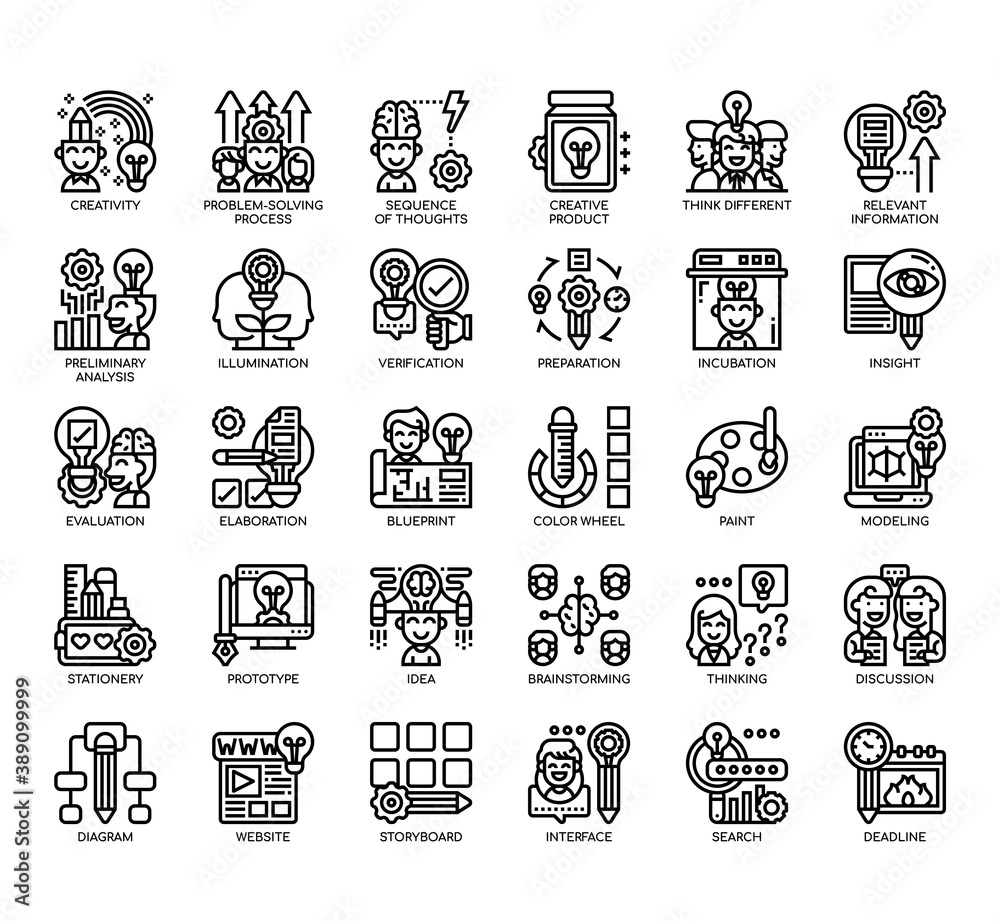 Fototapeta premium Set of creative process thin line and pixel perfect icons for any web and app project.