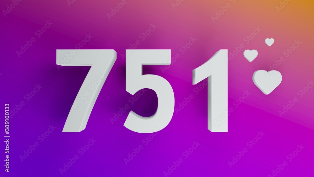 Number 751 in white on purple and orange gradient background, social media isolated number 3d render Number 751 in white on purple and orange gradient background, social media isolated number 3d render
