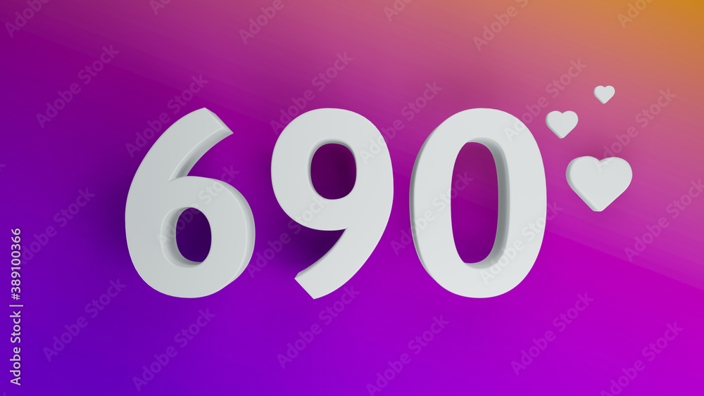 Number 690 in white on purple and orange gradient background, social media isolated number 3d render Number 690 in white on purple and orange gradient background, social media isolated number 3d render