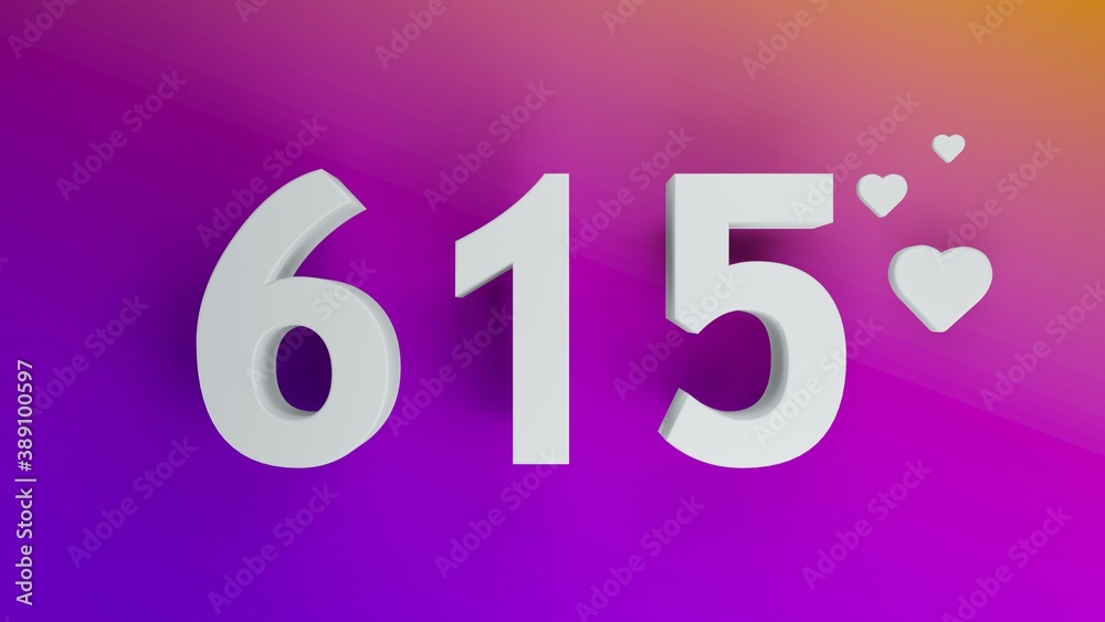 Number 615 in white on purple and orange gradient background, social media isolated number 3d render Number 615 in white on purple and orange gradient background, social media isolated number 3d render