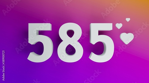 Number 585 in white on purple and orange gradient background, social media isolated number 3d render