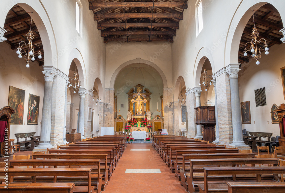 RAVENNA, ITALY - JANUARY 28, 2020: The nave of church Chiesa di Santa Maria Maggiore.