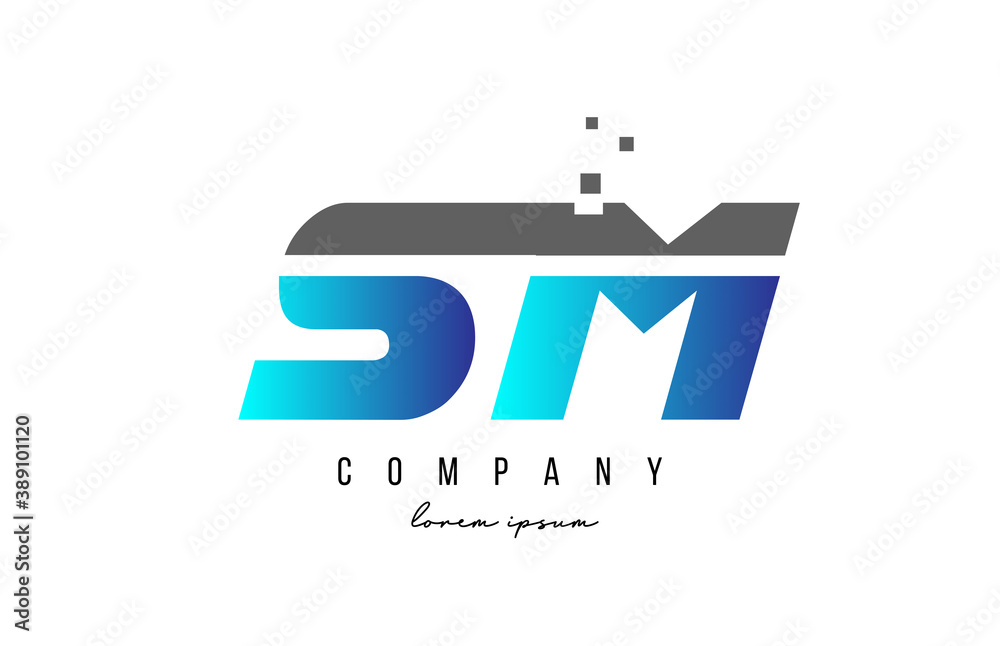 SM S M alphabet letter logo combination in blue and grey color. Creative icon design for company and business