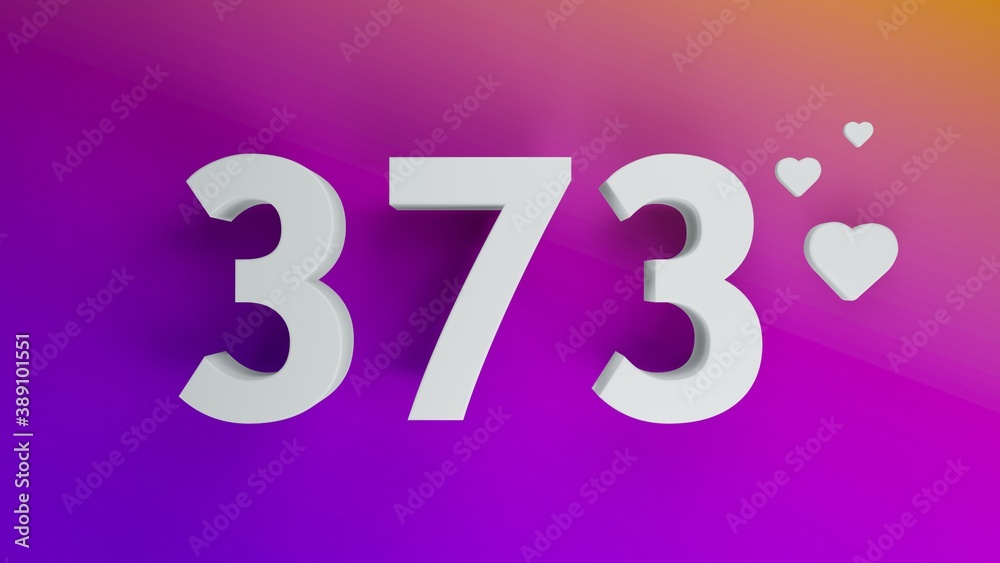 Number 373 in white on purple and orange gradient background, social media isolated number 3d render