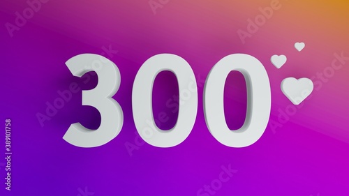 Tableau sur toile Number 300 in white on purple and orange gradient background, social media isola