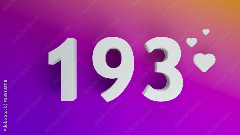 Number 193 in white on purple and orange gradient background, social media isolated number 3d render Number 193 in white on purple and orange gradient background, social media isolated number 3d render