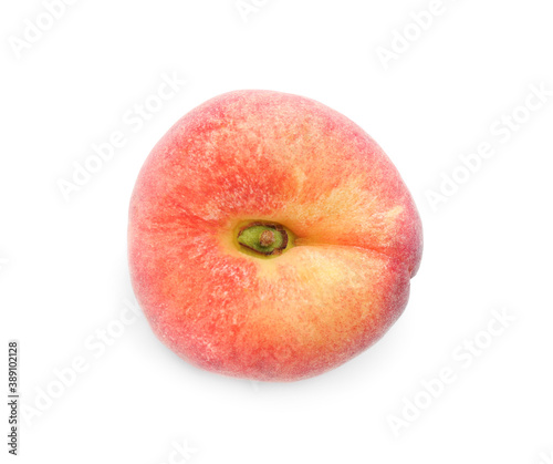 Fresh ripe donut peach isolated on white, top view