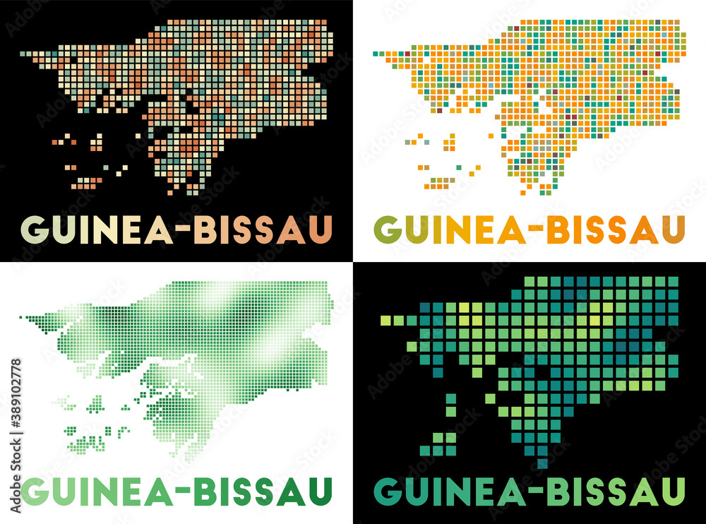 Guinea-Bissau map. Collection of map of Guinea-Bissau in dotted style. Borders of the country filled with rectangles for your design. Vector illustration.