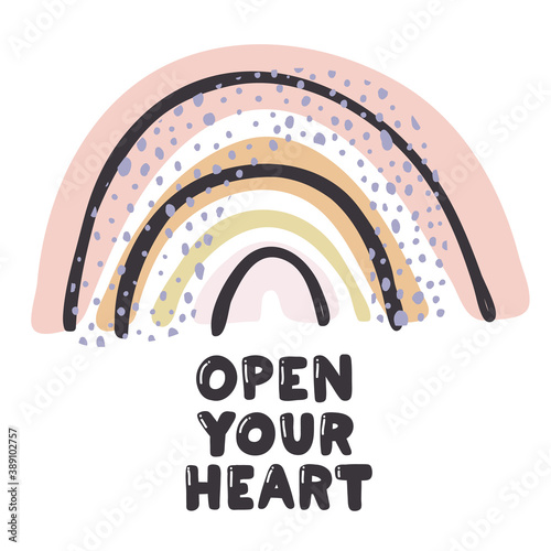 Open Your Heart. Placard template with abstract geometric shapes, 80s memphis bright style flat design elements. Retro art for covers, banners, flyers and posters