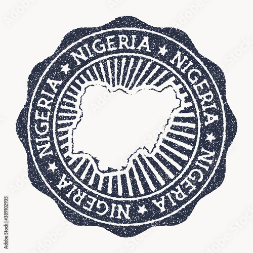 Nigeria stamp. Travel rubber stamp with the name and map of the country, vector illustration. Can be used as insignia, logotype, label, sticker or badge of Nigeria.