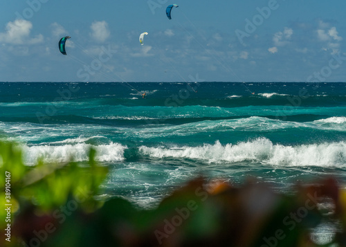 kitesurfing in the ocean waves