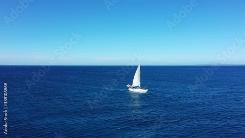 Aerial view of a sailing yaht, Zakynthos, Greece