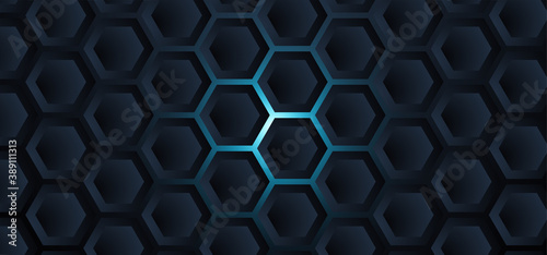 Abstract neon with 3d dark hexagon elegant background