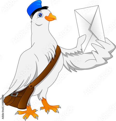 Cartoon funny pigeon bird delivering letter
