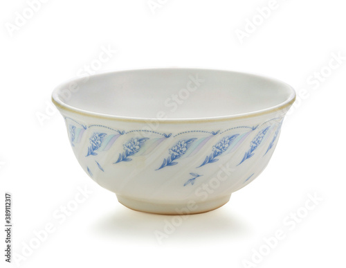 Old white bowl on white background