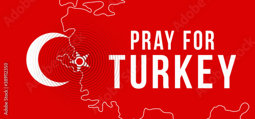 The epicenter of the earthquake in Turkey. Pray for Turkey. Vector illustration map with the text asking prays due to a strong earthquake near Izmir on October 30