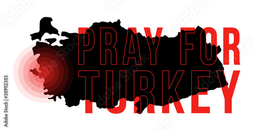 The epicenter of the earthquake in Turkey. Pray for Turkey. Vector illustration map with the text asking prays due to a strong earthquake near Izmir on October 30