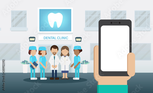 Blank screen mobile phone with dental clinic
