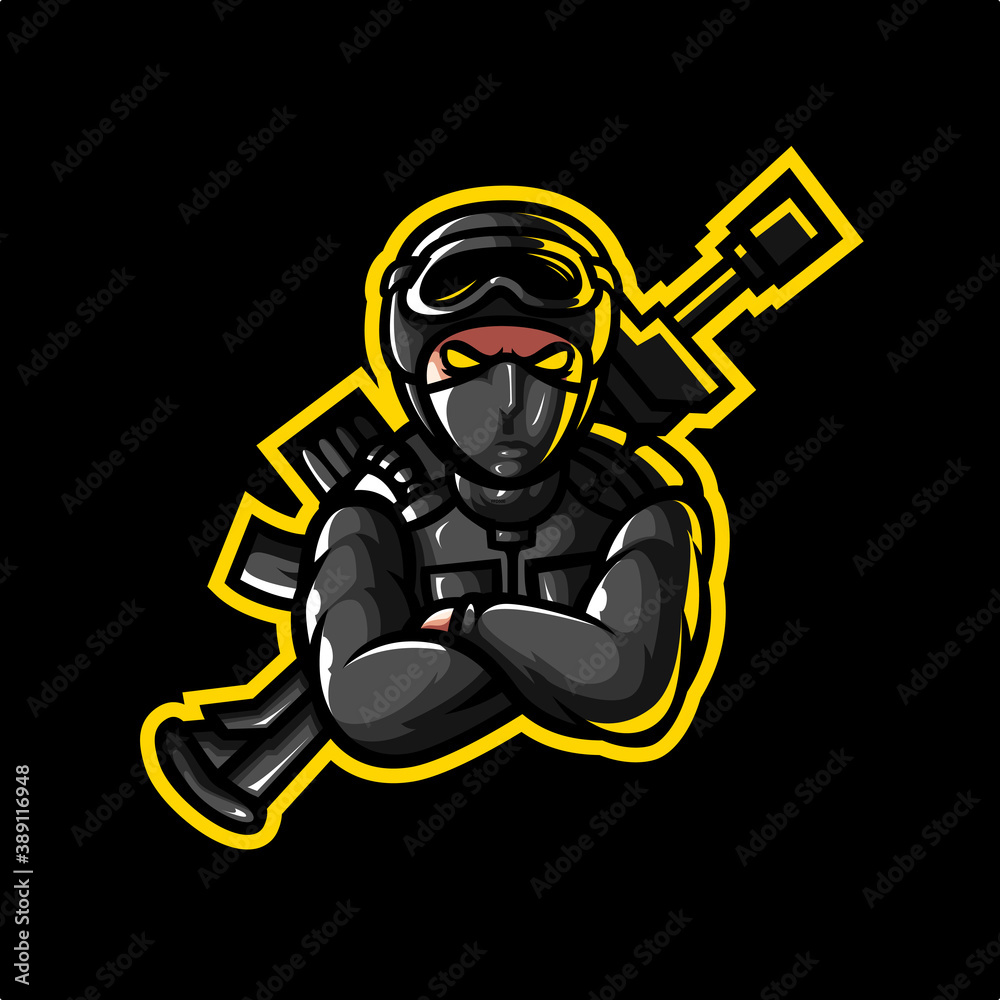 logo esport soldier angry expression with sniper. logo vector ...