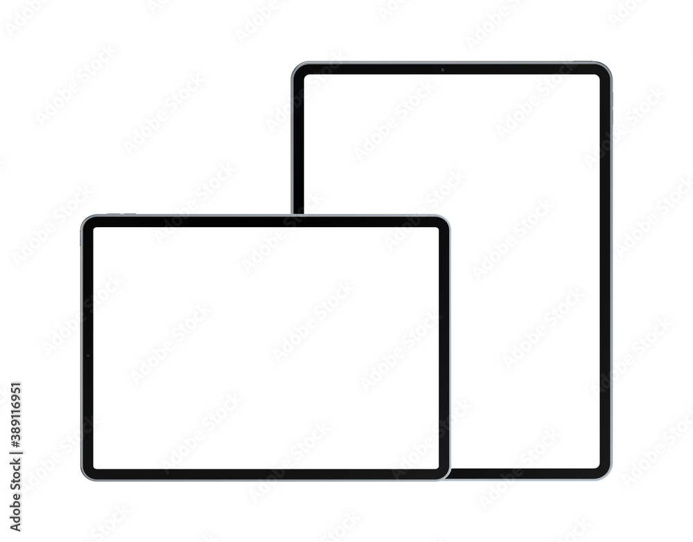 Empty screen tablet computer mock-up two difference size view on white background Empty screen tablet computer mock-up two difference size view on white background