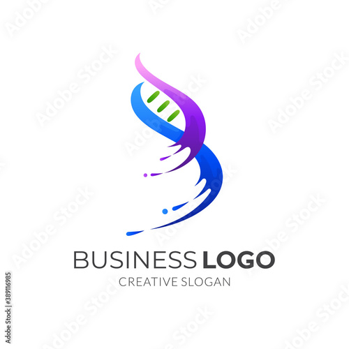 dna water logo, dna and water, combination logo with 3d colorful style