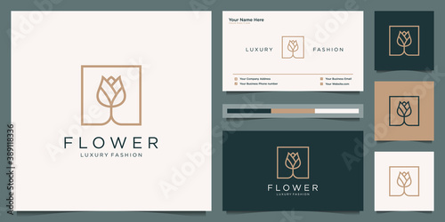 Elegant flower rose beauty, yoga and spa. logo design and business card