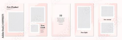 Set of rectangle editable minimal layout social media stories template pastel pink color. Brush and  watercolor design. Use this layout for, banner, poster, shop, discount, sale, promotional product.