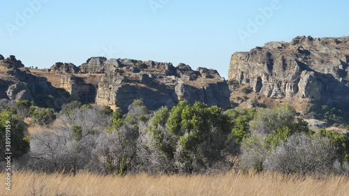 Pan Shot Of Isalo National Park Natural Landscape, Madagascar