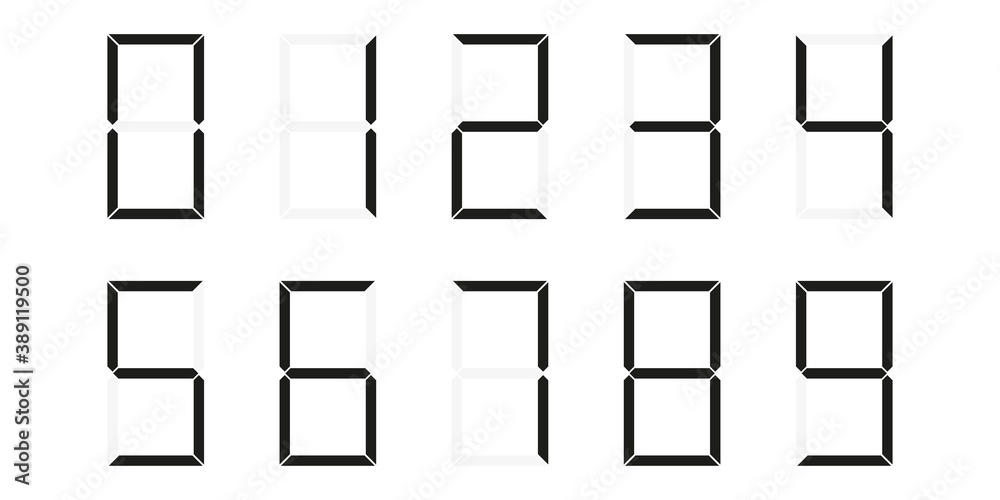 LED numbers font 0-9. Monochrome LED numbers font 0-9. Monochrome