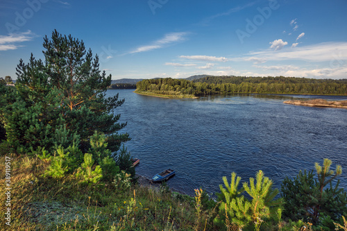 Summer landscape with the river Biya. The Village Of Turochak, Altai Republic photo