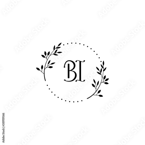 Initial BI Handwriting, Wedding Monogram Logo Design, Modern Minimalistic and Floral templates for Invitation cards
