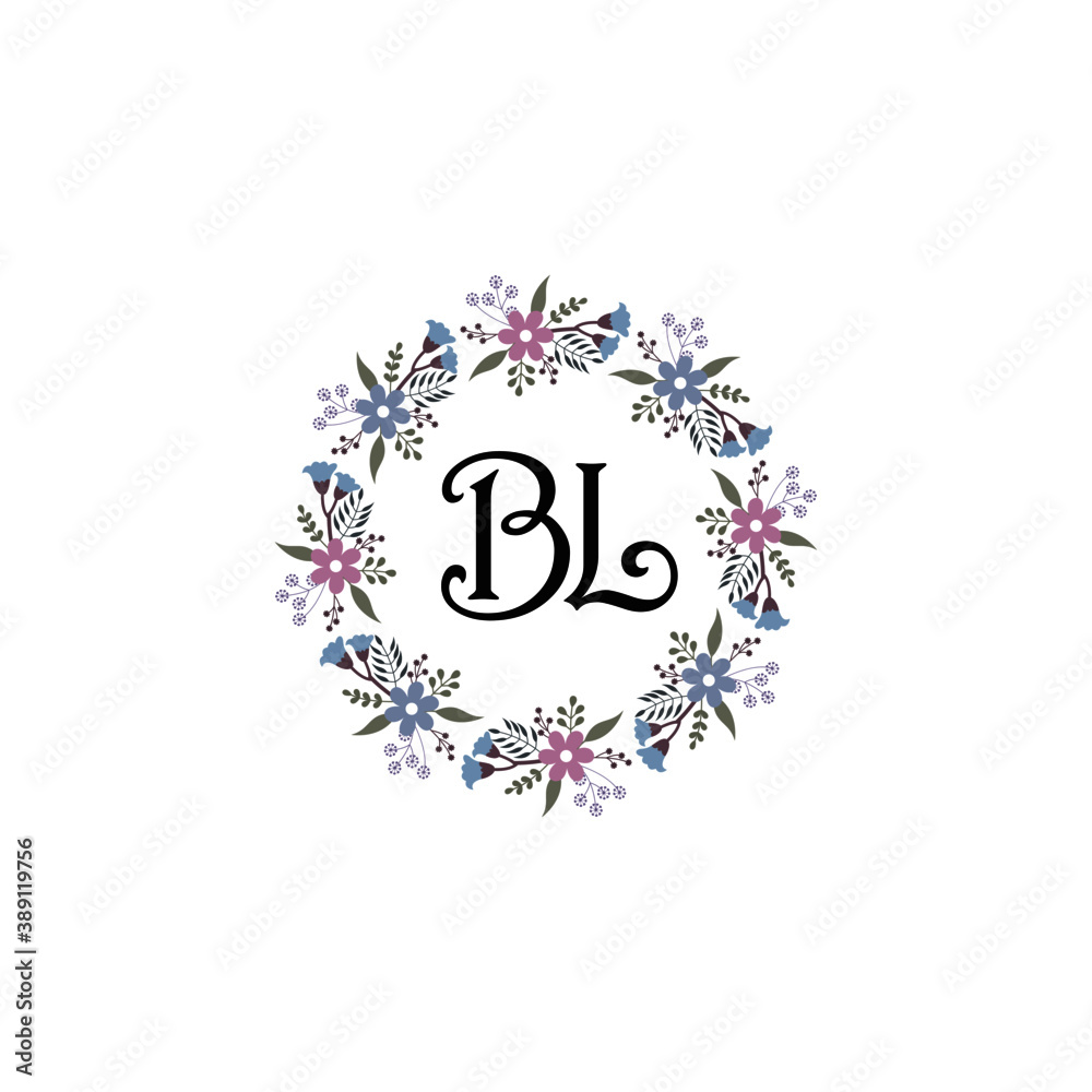 Initial BL Handwriting, Wedding Monogram Logo Design, Modern Minimalistic and Floral templates for Invitation cards
