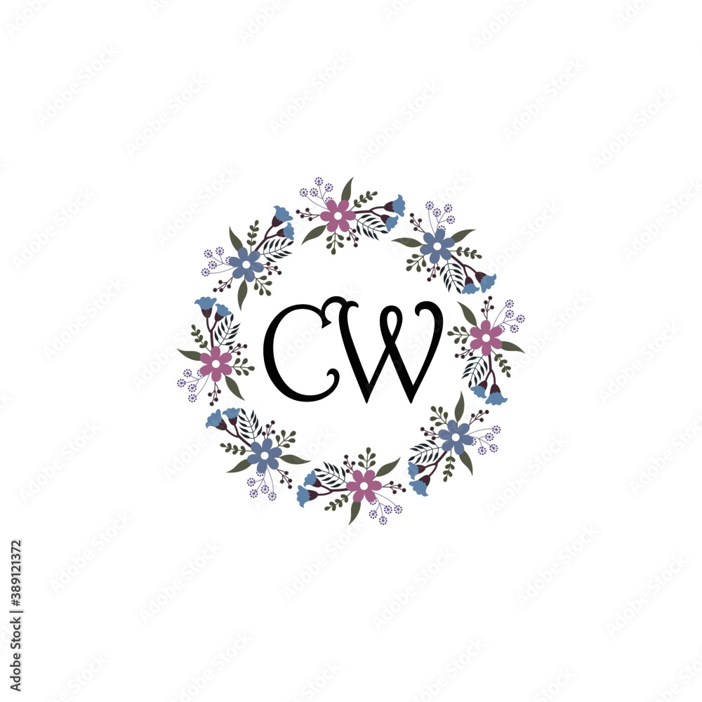 Initial CW Handwriting, Wedding Monogram Logo Design, Modern Minimalistic and Floral templates for Invitation cards