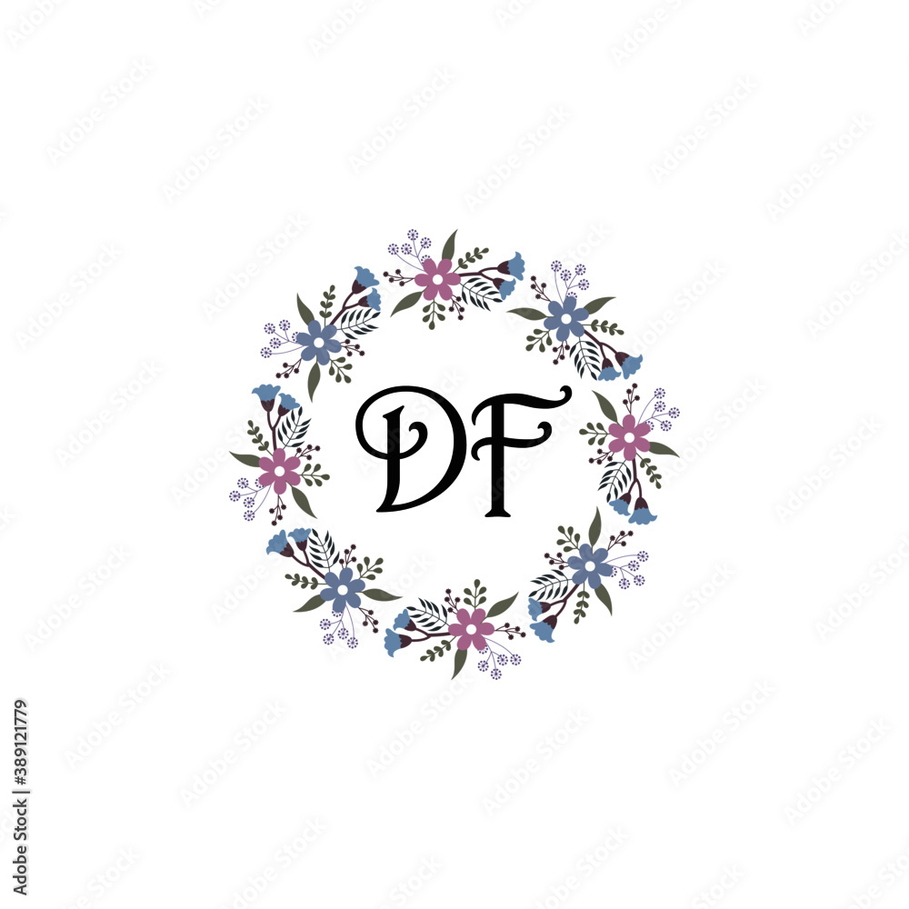 Initial DF Handwriting, Wedding Monogram Logo Design, Modern Minimalistic and Floral templates for Invitation cards