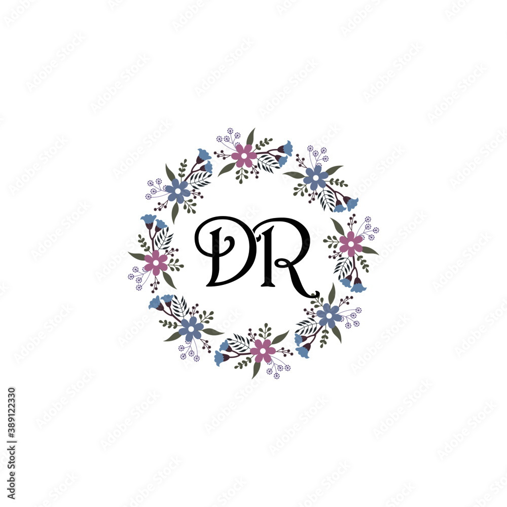 Initial DR Handwriting, Wedding Monogram Logo Design, Modern Minimalistic and Floral templates for Invitation cards