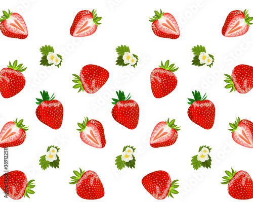 Strawberry seamless pattern on white background, handrawing vector illustration